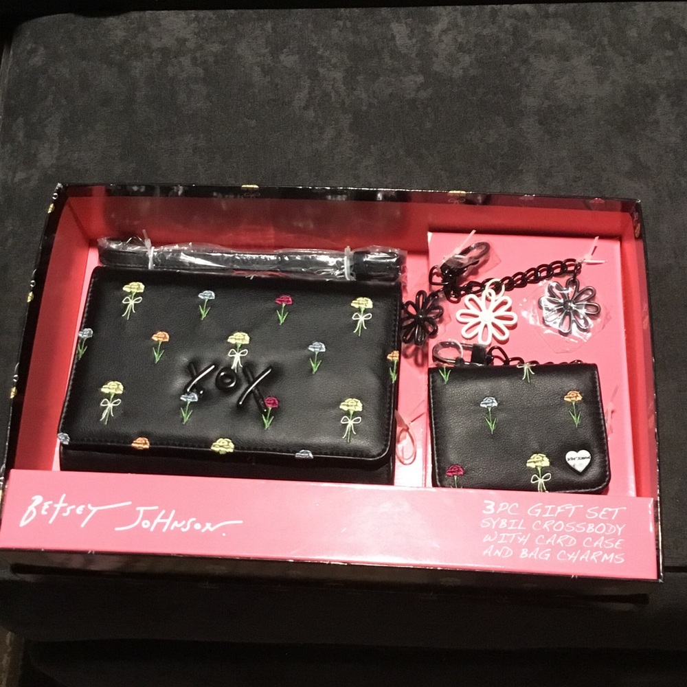 Betsey Johnson Black Crossbody with Floral Accents